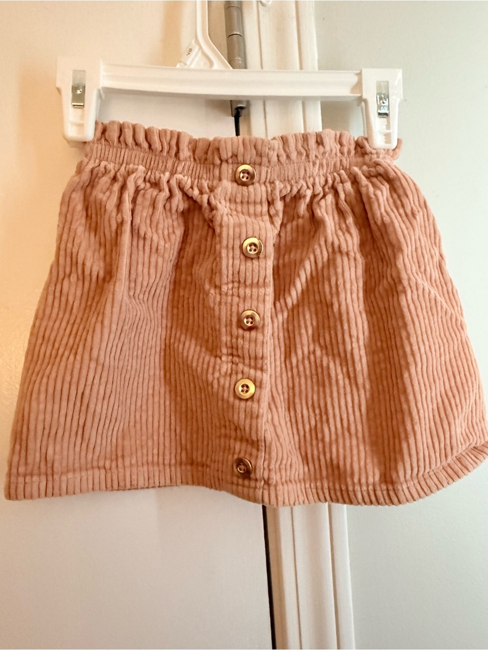 Girls Dusty Pink Corduroy Paperbag Waist Button-Front Skirt